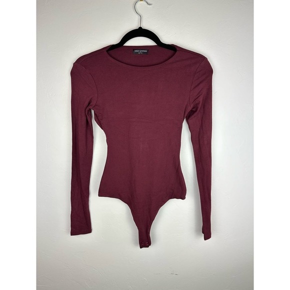 NWOT Naked Wardrobe Long Sleeve Open Back Maroon Bodysuit S - Picture 1 of 7